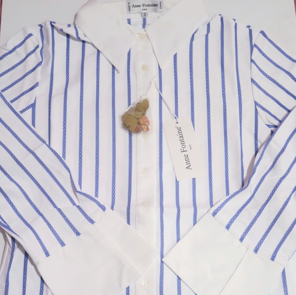 NEW Anne fontaine blue striped button down blouse